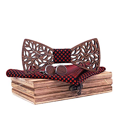 HZQIFEI Set di Papillon in Legno Fatto a Mano, con Papillon e Gemelli, Sciarpa Quadrata e Corpetto Dimensione Regolabile (Style#9)