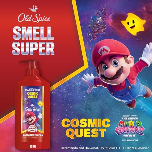 Image of Old Spice Hand and Body Lotion for All Skin Types, x The Super Mario Galaxy Movie, 24 /7 Lightweight Moisturization, Smell Super with Cosmic Quest, Scent of Star Showers, 16oz