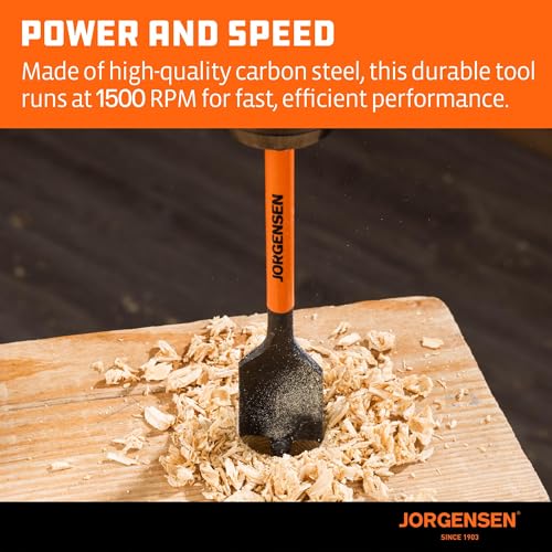 Image of Jorgensen 14-Piece Spade Drill Bit Set with Quick-Load Connector, High-Performance Carbon Steel Paddle Bits for Woodworking, Self-Feeding Threaded Tip, Assorted Bits 1 /4 inch to 1-1 /2 inch with Storage Pouch