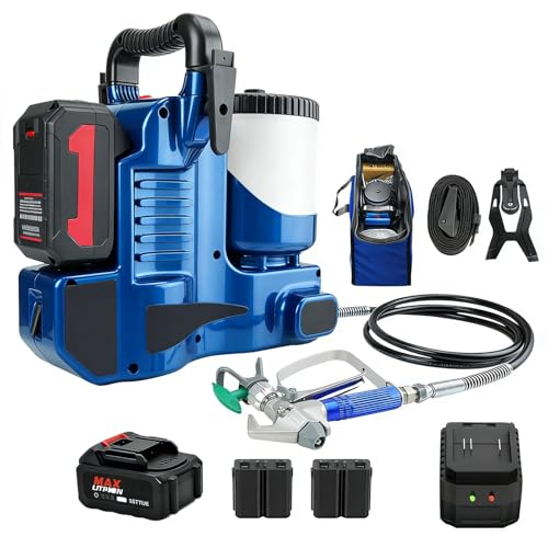 Sunseota 500-W-Akku-Airless-Farbspritzgerät – tragbare Spritzpistole mit 21-V-Lithium-Akku, 1,2-l-Tank, maximaler Druck 15 MPa, 6 Geschwindigkeitsstufen 1battery