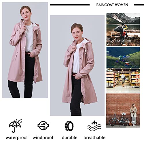 Peter Patter Damen Regenjacke Regenmantel Softshelljacke Friesennerz Parka PU Windbreaker mit Kapuze wasserdicht, Rosa, L