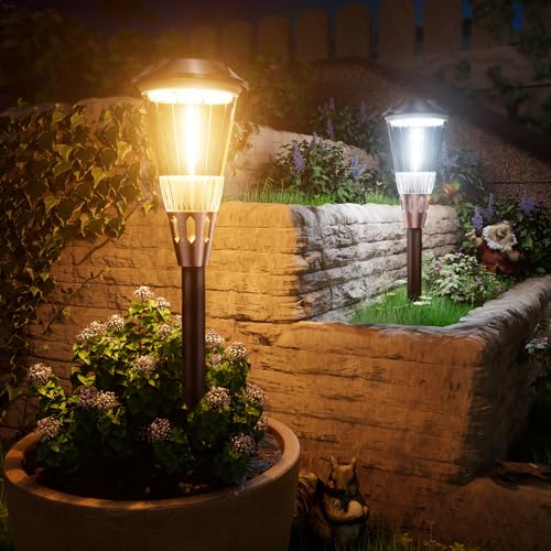 BITPOTT Solar Pathway Lights Outdoor, 8 Pack Bright 2-in-1 Warm&Cold
