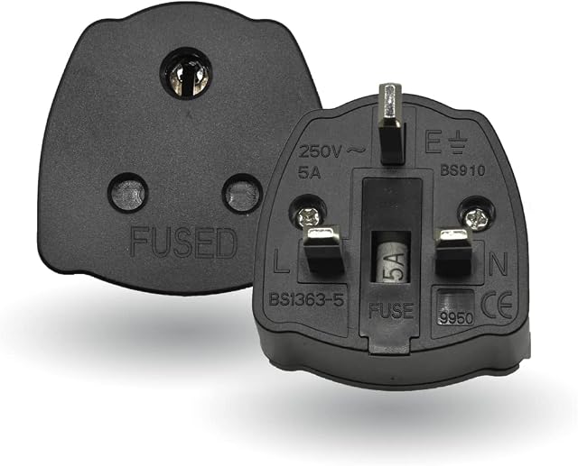 2-PACK Indian to UK Plug Adapter,SHUOMAO 3 Pin Indian to 3 Pin UK Plug Adaptor,India/Pakistan/Sri Lanka to to UK Converter Plug Travel Adaptor with 5A Fuse,for Type D Appliance(Black)