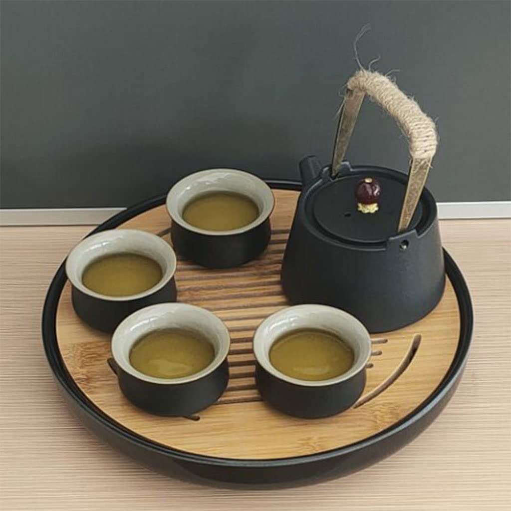 DFGHNBVC Bamboo Chinese Gongfu Tea Tray Table Box With Water Storage For Kungfu Kung Fu Tea Set, Round Tea Set Tray,A