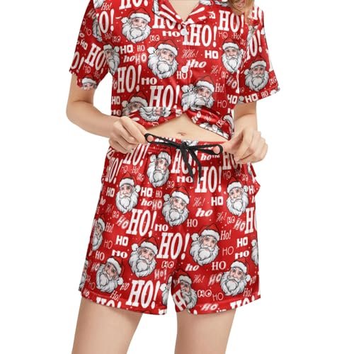 Image of Silk Satin Pajama Set for Women Summer Lounge Pjs Sets 2 Piece Suit Ladies Button Down Tops And Shorts Sleepwear