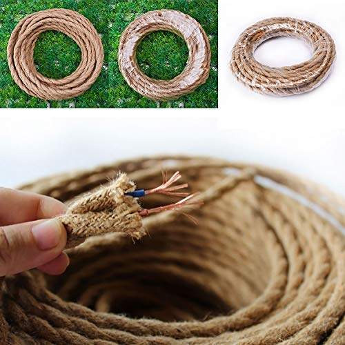32.8ft 18/2 Twisted Electric Rope Light Cord, Antique Industrial Electrical Wire,Natural Hemp Rope