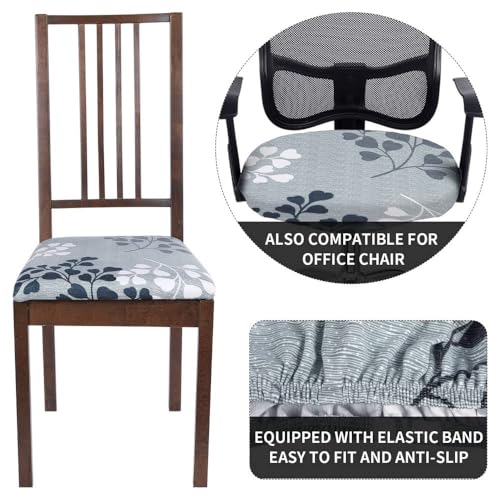 Image of SearchI Seat Covers for Dining Room Chairs Stretch Printed Chair Seat Covers Set of 8, Removable Washable Upholstered Chair Seat Protector Cushion Slipcovers for Kitchen, Office(Leaves Pattern)