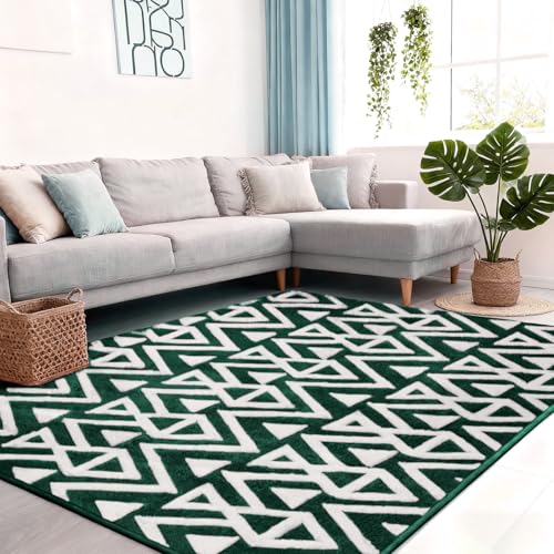 Image of Ompaa Ultra Soft Shaggy Rugs Memory Foam Bedroom Carpet, Green and White 4 x 6 Feet, Plush Geometric Textured Area Rugs for Living Room Couch Dorm Kids Girls Teens Room Nursery Decor Floor Mat