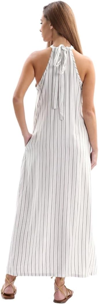 Amazhiyu Women's Linen Striped Halter Sleeveless Maxi Dresses Summer with Pockets - Image 3