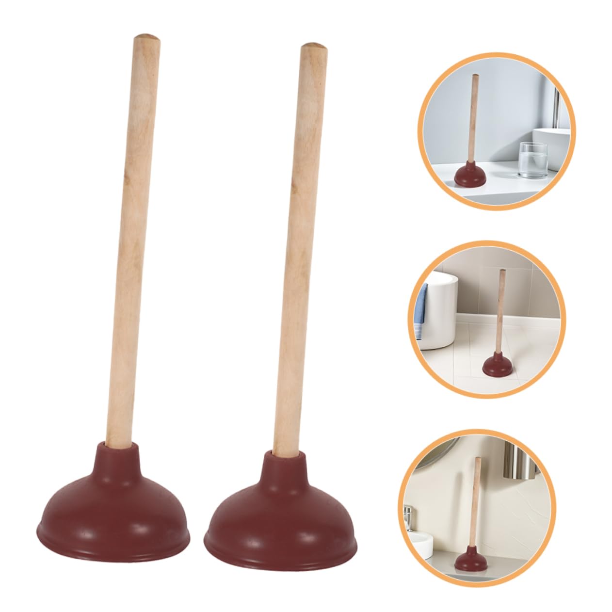 POPETPOP Sturalavandini per WC da Bagno, 4 Pezzi, Legno e Gomma | Rosso, Forte Aspirazione, Design Heavy Duty, per Wc e Scarichi, Uso Semplice