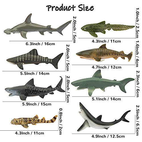 Toymany 8Pcs Shark Toys Sea Creature Animals Figures, Plastic Ocean Animal Figurines With Whale Shark White Shark Bathtub Toy For Kids Boys Girls Cake Topper Age 3-5 6-12 #TOP4