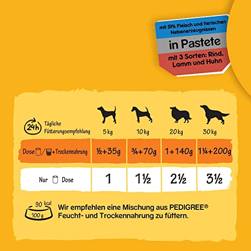 Pedigree Adult Hundefutter, 3 Sorten Fleisch, 12 x 800 g