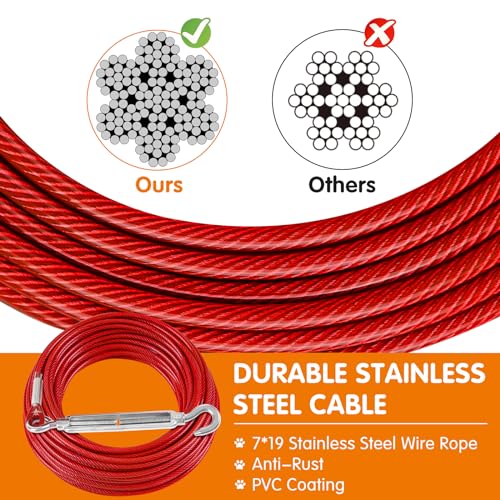 image for XiaZ 50FT Dog Trolley System, Dog Tie Out Cable for Dogs Up to 120lbs,