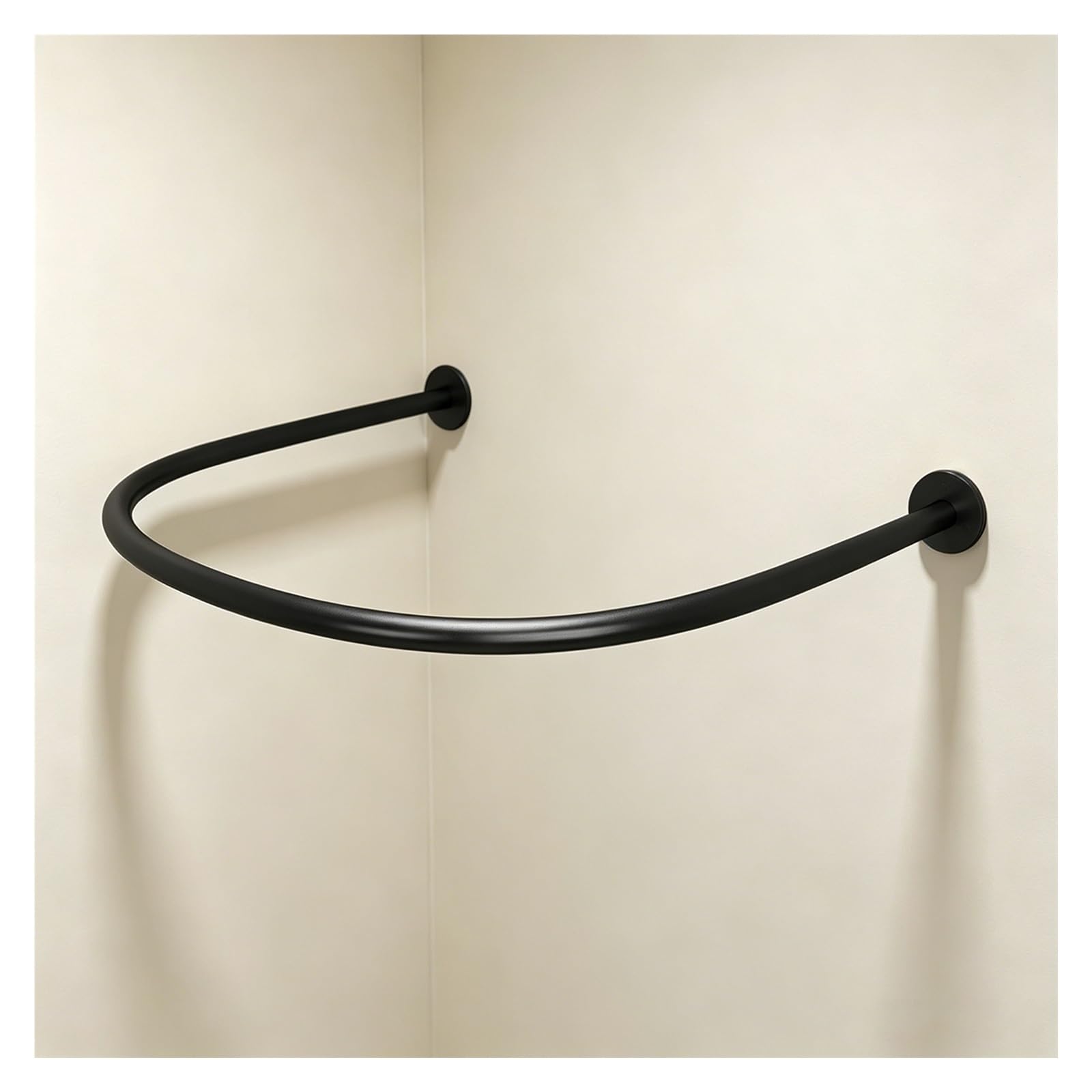 ZJKXJH U Shaped Wall Mount Curtain Rod, Curved Corner Privacy Divider Pole for Boutique Changing Room, Space Saving Privacy Curtain Rod for Office/Mall(Black,110cm/43.3in)