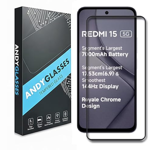 Image of Tempered Glass Screen Protector Compatible For Redmi 15 5G /Poco M7 Plus 5G (Black) Edge To Edge Full Screen Coverage 9H With Easy Installation Kit,Pack Of 1