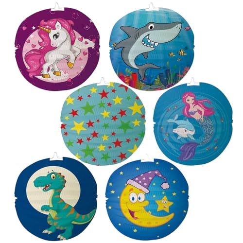com-four 6X Laterne mit bunten Motiven - Papierlaterne für Sankt Martin und Halloween - Martinslaterne für Kinder [Auswahl variiert] (6 Stück - Ø 24cm bunt)
