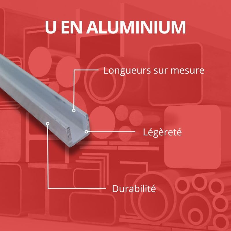 Profilé u aluminium 40x60 Epaisseur - 4 mm, Longueur - 4 metres