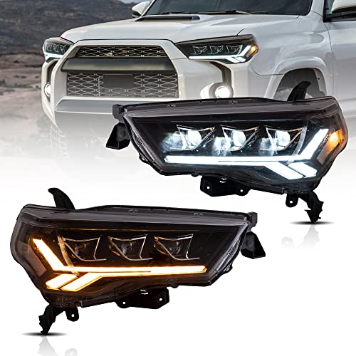 VLAND Projector Led Headlights Compatible with Toyota 4Runner 2014-2023 w/Amber Sequential Turn Signal w/Dynamic Animation& Breathing Lighting, Clear Reflector