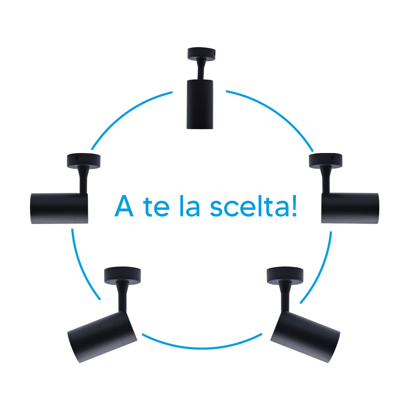 Eurekaled Portafaretto de techo o pared GU10 - Foco orientable 360° con haz direccionable - Bombilla intercambiable - Para salón, cocina, pasillo - IP20 (negro)