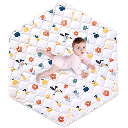 Image of Premium Foam Baby Hexagon Mat 52" X 45", Thick One-Piece Crawling Mat, Odorless BabyMat Floor Mat, Non-Slip Cushioned Baby Playmat for Infants,Babies,Toddlers. Machine Washable for Easy Care.