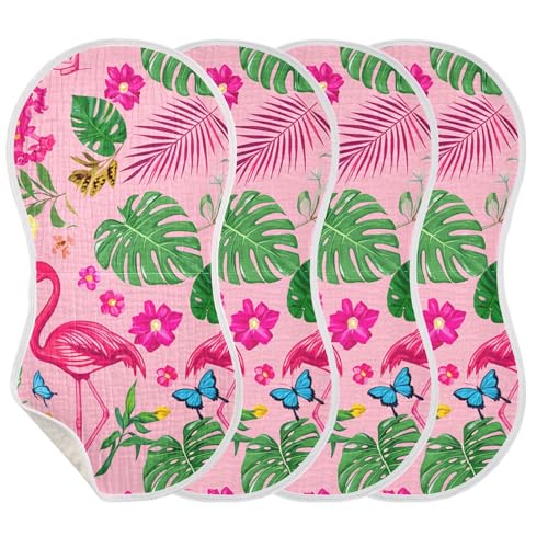 xigua Tropical Flamingos Baby Burp Cloths for Newborn Boys and Girls 4 Pack, Soft & Absorbent Cotton Baby Burp Cloth, Baby Washcloths, Newborn Towel, Burp Rags3