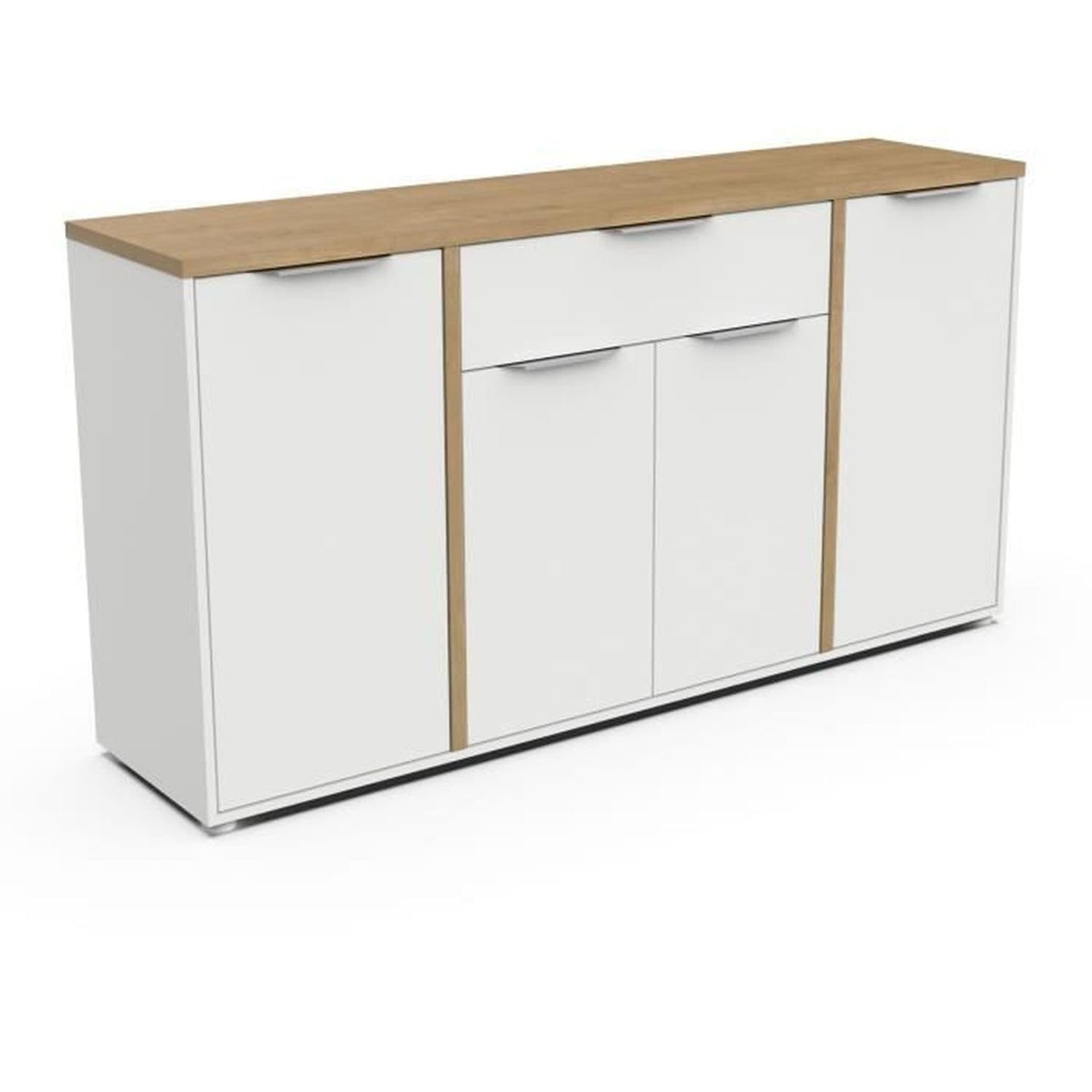 Buffet Moderne 4 Portes & 1 Tiroir – Style Scandinave – Coloris Blanc Mat & Chêne Hamilton - 160,​7 x 39,​6 x 85,​6 cm