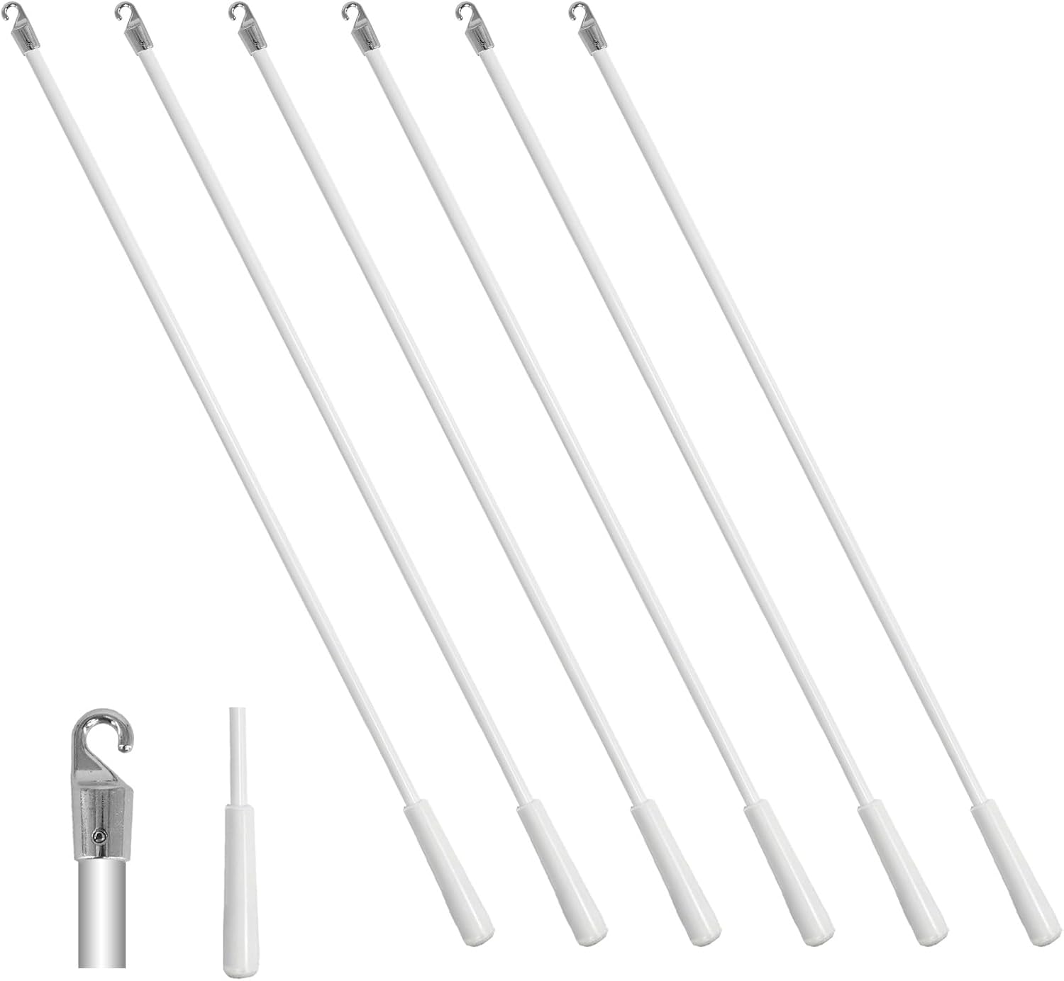 6 Pcs Blinds Wand Replacement 36 Inch Long Vertica Blind Wand with Handle and Hook White Fiberglass for Door Shades Windows Curtain Opener Accessory