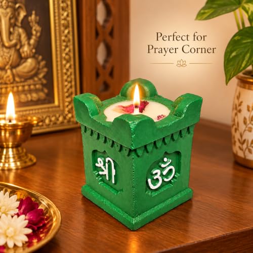 Image of Tulsi Pot Decorative Diya Holder Combo Set of 4, Square Om Design