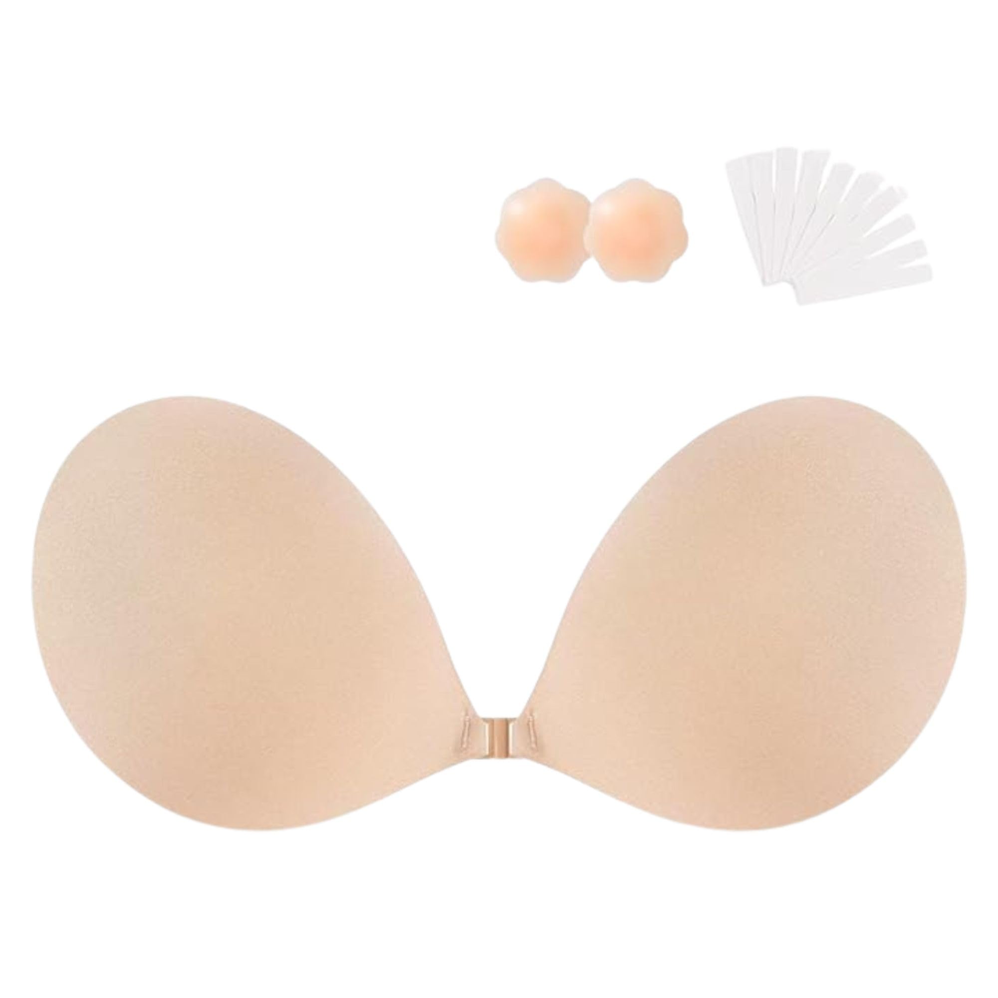 Sticky Push Up Bra - Adhesive Invisible Backless Strapless Bra for Women, Reusable Silicone Nipple Covers, Invisible Lift Up Sticky Bra Pads for Dress, Halter, Wedding & Party Outfits Beige-image-37