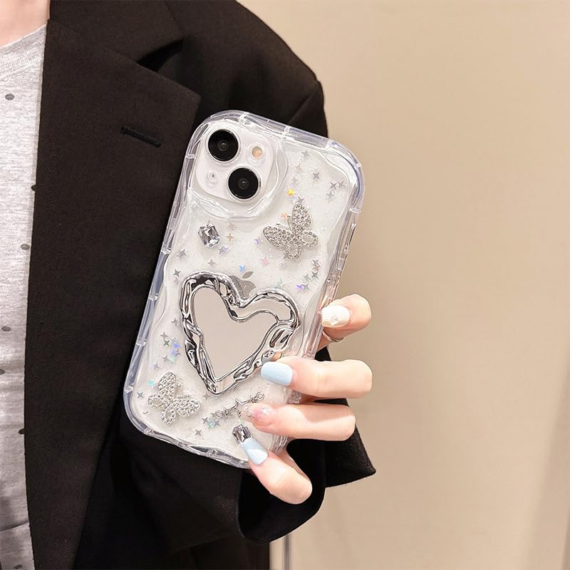 Coque miroir pour iPhone 15 antichoc cœur d'amour design féminin TPU 6,1"