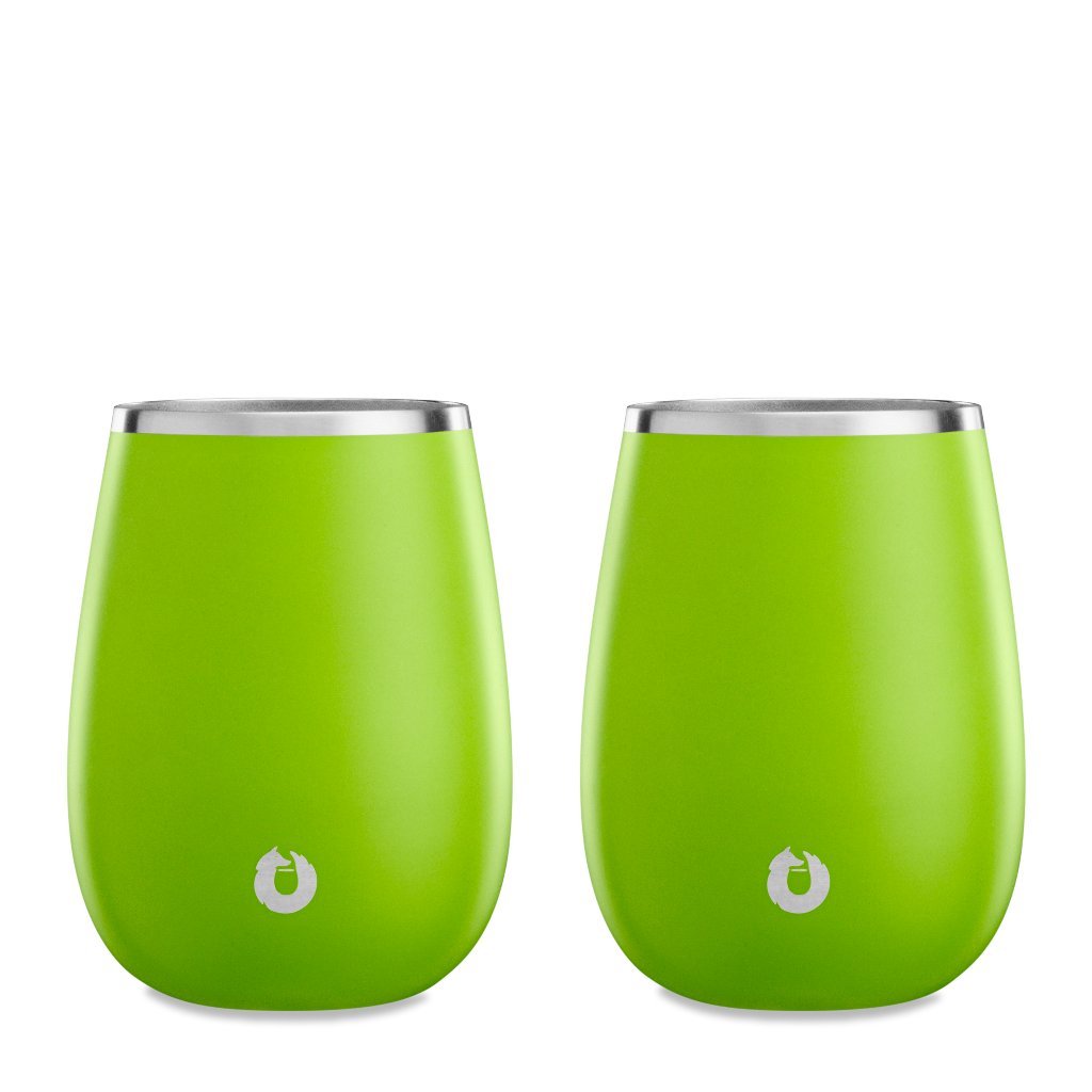 SnowfoxInsulated Stainless Steel Wine and Cocktail Glass, 13.5-ounce Set of 2, Lime