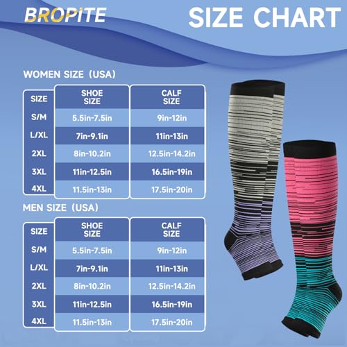 Image of bropite 3 Pairs Open Toe Compression Socks for Women, Support for Travel | Graduated 15-20 mmHg compression circulation,reduces swelling.3 pairs open toe design for travel,nurses,pregnancy comfort