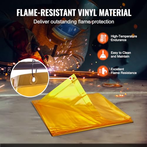 Image of VEVOR Welding Screen with Frame, 6' x 8' Welding Curtain Screen, Flame-Resistant Vinyl Welding Protection Screen on 4 Swivel Wheel (2 Lockable), Moveable & Professional for Workshop /Industrial, Yellow