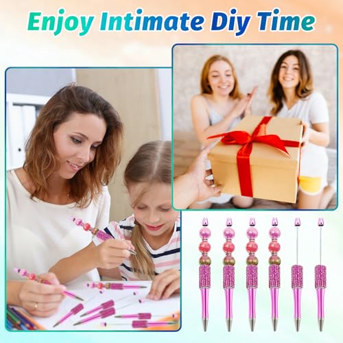 Image of 150 Pcs DIY Diamond Beadable Pen Kit - 50 Plastic Rhinestone Beaded Pens Bulk with Refills & Bags - Fancy Cute Glitter Pens for Crafting, Students & Teachers - School Supplies (Rose Red)
