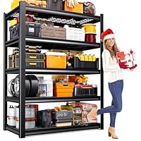 AOAORGG 71" H Garage Shelving Heavy Duty 5-Tier Storage Shelves, Adjustable Metal Shelving Unit, Utility Garage Organizer Shelf for Basement, Pantry, Kitchen, Warehouse,15.7" Dx35.4 Wx71.2 H, Black