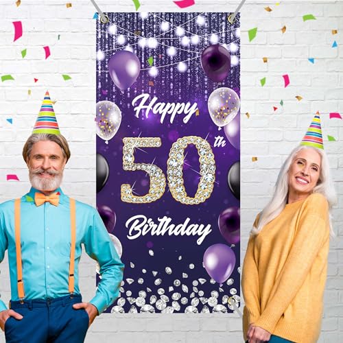 Fondo de cumpleaños 50 años morado 35.43x72.83in BECKTEN miniatura 4