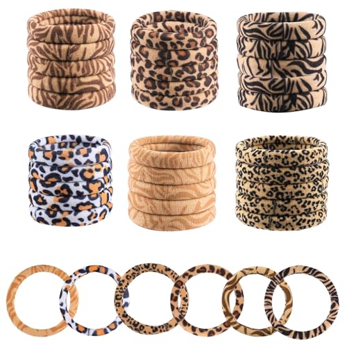 30 Stück Haargummis Mädchen Bunte, Haargummis Damen, Bunt Elastisch Zopfgummis Mädchen, Nylon Weiche Haargummi für Frauen Dickes Lockiges Glattes Haar (B-Leopardenmuster)