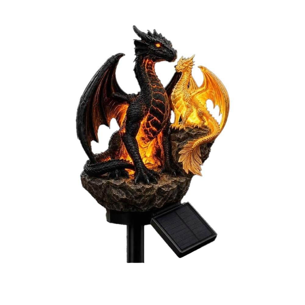 Homgo Solar Dragon Garden Statue with Solar LED Lights, Gothic Medieval Fantasy Decor for Halloween, Outdoor Lawn Patio Pathway Decor, Yard Ornament (B)