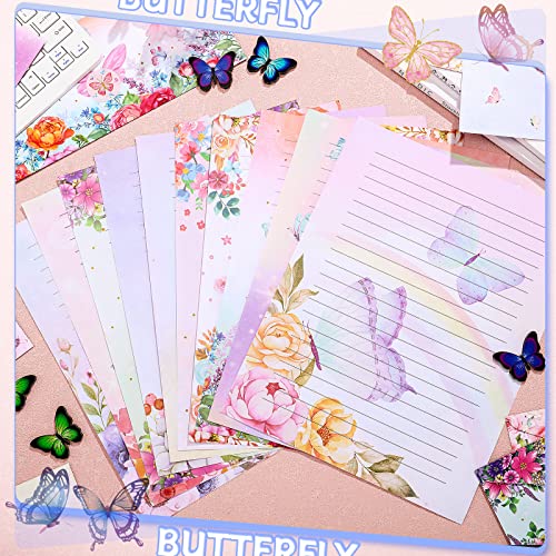 Image of TaoBary 160 Pcs Stationery Paper Set 50 Double Sided Stationery Papers with 50 Matching Envelopes and 60 Round Dot Sticker, 10 Design(Watercolor Butterfly,8.5 x 11 Inch)