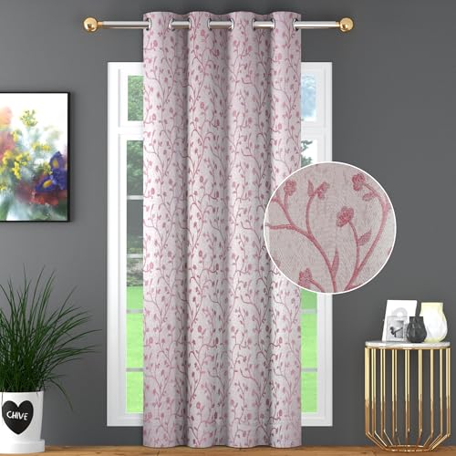 Image of FRESH FROM LOOM Heavy Jari Jacquard Premium Luxury Semi Blackout Curtain 12 Feet Long Door | Ring Top | Light Blocking 80% Light Control | Floral Look | Durable Stitch Parda (12feet, Pink, 1pc only)
