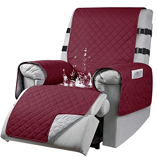 Waterproof Recliner Chair Slipcover With 2 Elastic Straps, Non-Slip Armchair Recliner Protector for Families with Pets/Kids