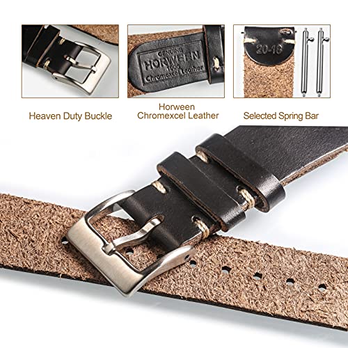 Image of hemsut h Leather Watch Bands for Men, Horween Quick Release Leather Watch Strap Vintage Watch Replacement Wrap of 18mm, 20mm, 22mm
