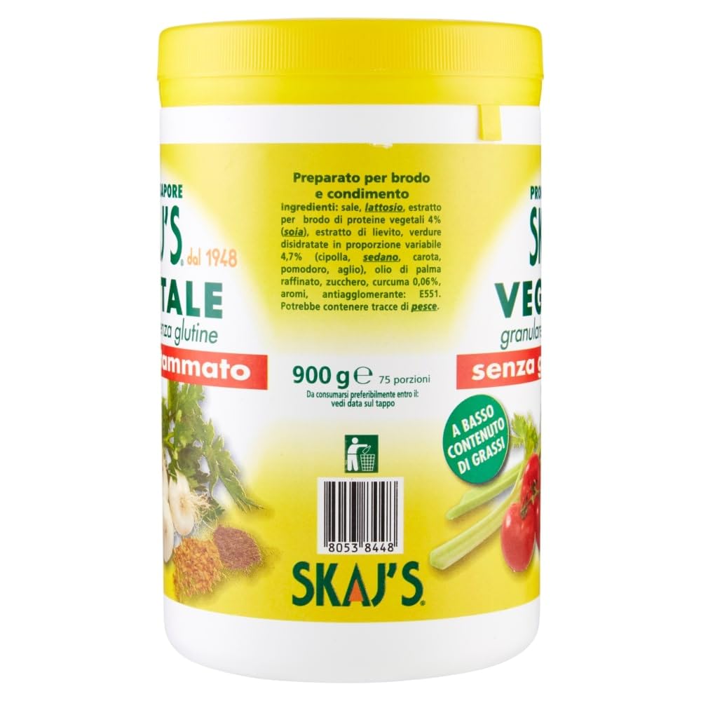 Preparación granulada para caldo y condimento, aroma vegetal, sin gluten, sin glutamato, sin grasa 900 g. 3 piezas