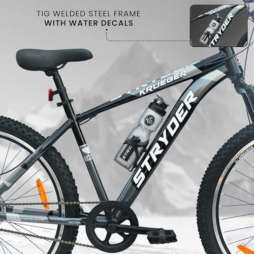 Image of Stryder 27.5T Krueger Mountain Cycle for Men & Women with Front Suspension and Dual Disc Brake | Single Speed Cycle - Ideal for 12+ Years (Frame: 18 Inches) (Black::Gray)