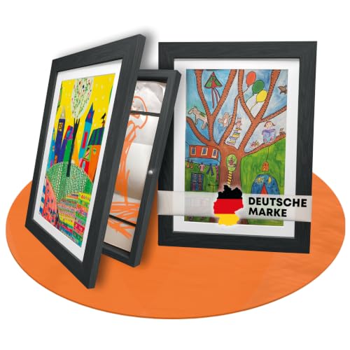 BALA® Schwarz Bilderrahmen A4 – 2er Set Wechselrahmen für Kinderzeichnungen & Kunstwerke, mit Frontöffnung zum Aufklappen, ideal für Kita & Schule, zum Aufhängen oder Aufstellen, für 120+ Bilder