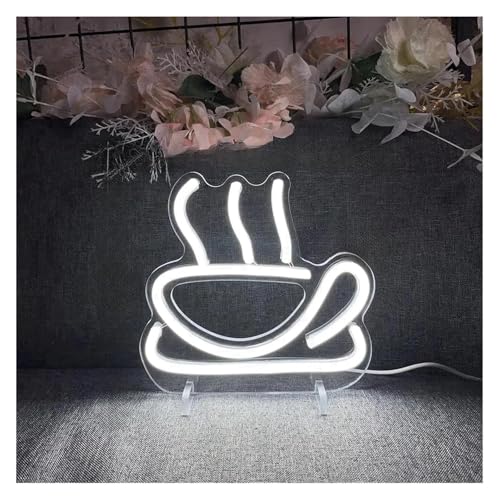 Personalizado para letreros de neón Taza de café decorativa con luz neón para letreros, decoración pared, luces LED regulables(Blanco)
