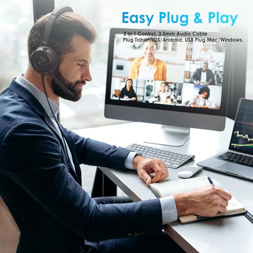 Headset wtih Mic, USB Headset with Microphone for PC, Computer Headset with Noise Canceling Microphone for Laptop, Wired Headset with Mute for Home Office Online Class Skype Zoom Meetings - Image 6