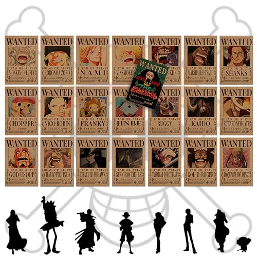 One Piece Wanted Póster, 22 Piezas Anime Póster, Kit de Collage de Anime, Wanted Anime Posters, Carteles de One Piece, Póster de Anime de One Piece, Para Paredes, Puertas y Ventanas, Decoración Hogar