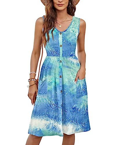 Image of MOLERANI Women Summer Dresses Sleeveless Casual Loose Swing Button Down Midi Dress with Pockets