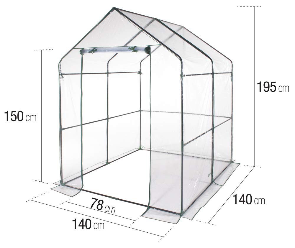 VERDELOOK | Invernadero Cottage Sin Estantes con Lona de PVC Transparente, Marco Metálico, 143x143x195 cm, Para Protección de Plantas, Jardinería, Resistente, Apertura con Cremallera